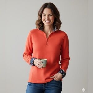 ORVIS 1/4 Zip Pullover with Floral Accents